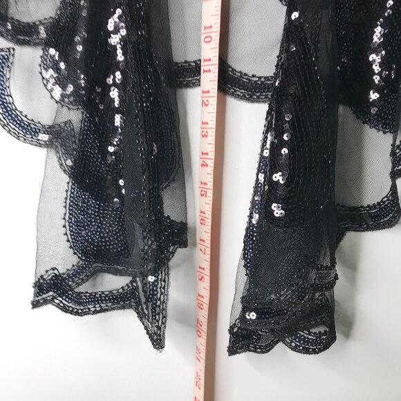 WOMENS MANTILLA BLACK SEQUIN SHAWL SHEER SCARF CAPE SHRUG FESTIVAL COACHELLA - Picture 2 of 8